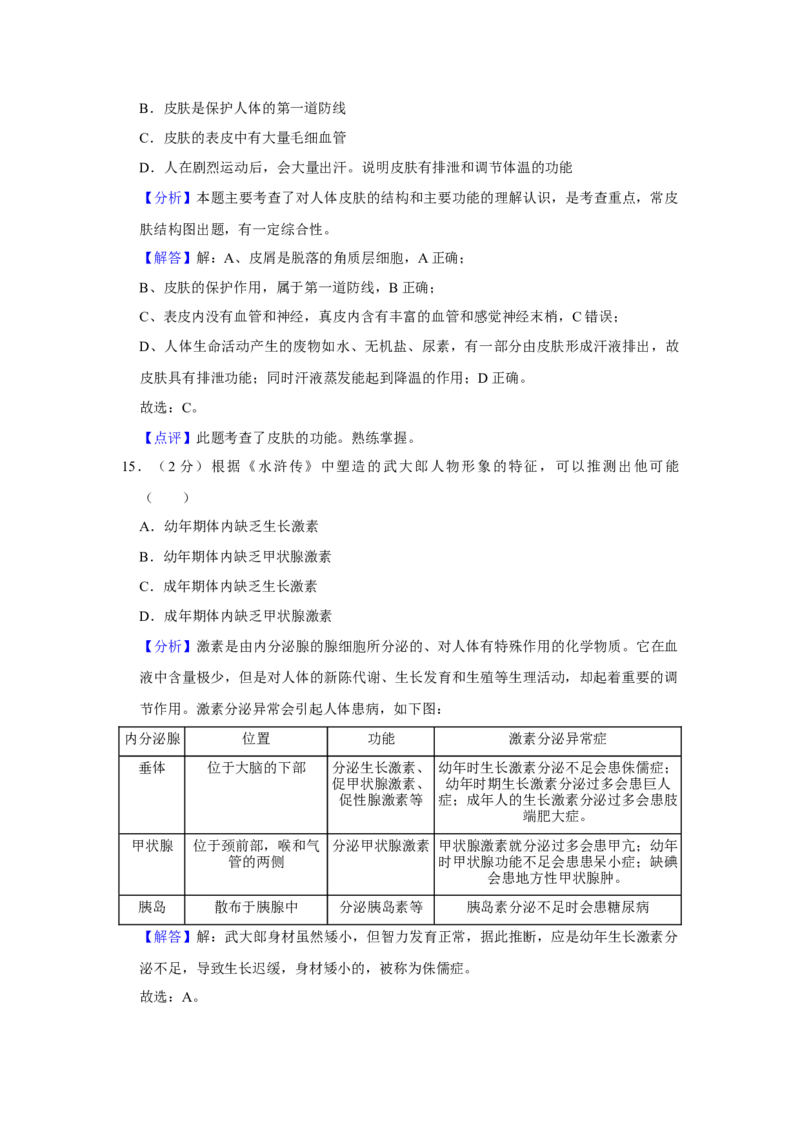 2020年中考生物试卷解析版_8.生物中考真题2015-2024年_地区卷_山东省_山东德州生物11-20