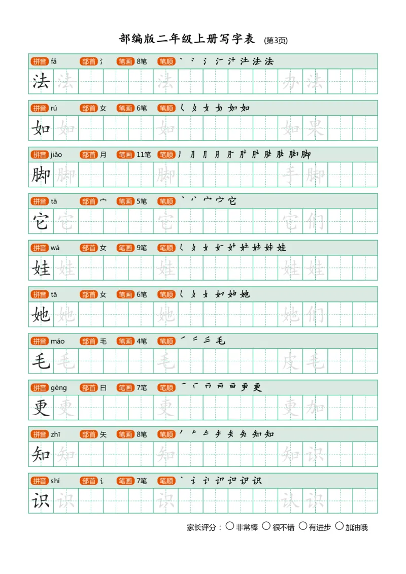 部编版二年级上册写字表_小学1-6年级全部试卷_语文_二年级_3-7-1、小学二年级语文上册_3-7-1-5、字贴、书写
