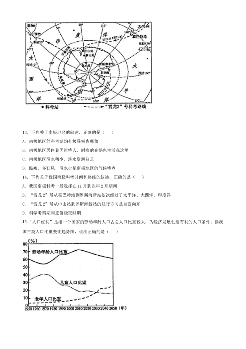2020年中考地理试题_9.地理中考真题2015-2024年_地区卷_山东省_山东滨州地理10-22