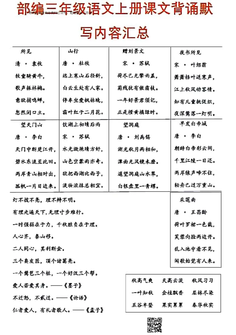 部编版小学三年级上册语文课文背诵默写知识点汇总_小学1-6年级全部试卷_语文_三年级_3-8-1、小学三年级语文上册_3-8-1-1、复习、知识点、归纳汇总_部编（人教）版