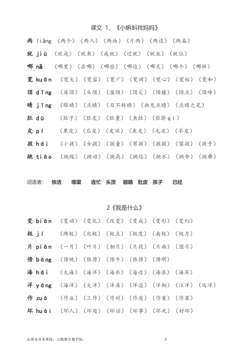 部编版小学二年级语文上册生字拼音组词_小学1-6年级全部试卷_语文_二年级_3-7-1、小学二年级语文上册_3-7-1-1、复习、知识点、归纳汇总_部编版
