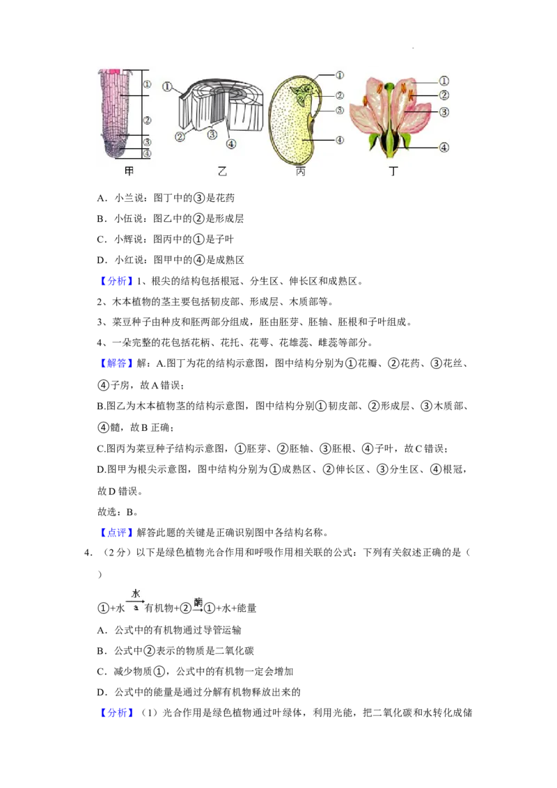 2022年湖南省永州市初中学业水平考试生物试题（解析版）_8.生物中考真题2015-2024年_地区卷_湖南省_永州生物（21-22）