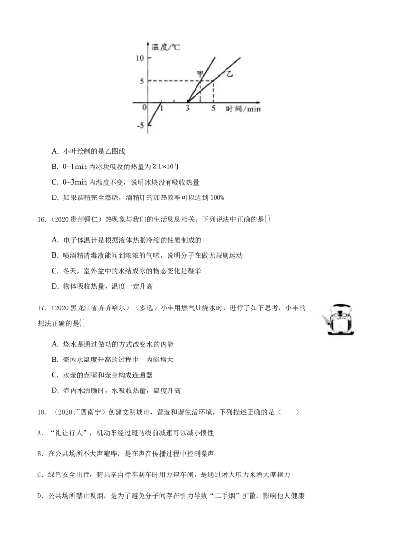 2020全国物理中考题分类汇编10&mdash;《热和能》_中考真题_4.物理中考真题2015-2024年_2020中考物理真题110份_2020全国物理中考题分类汇编