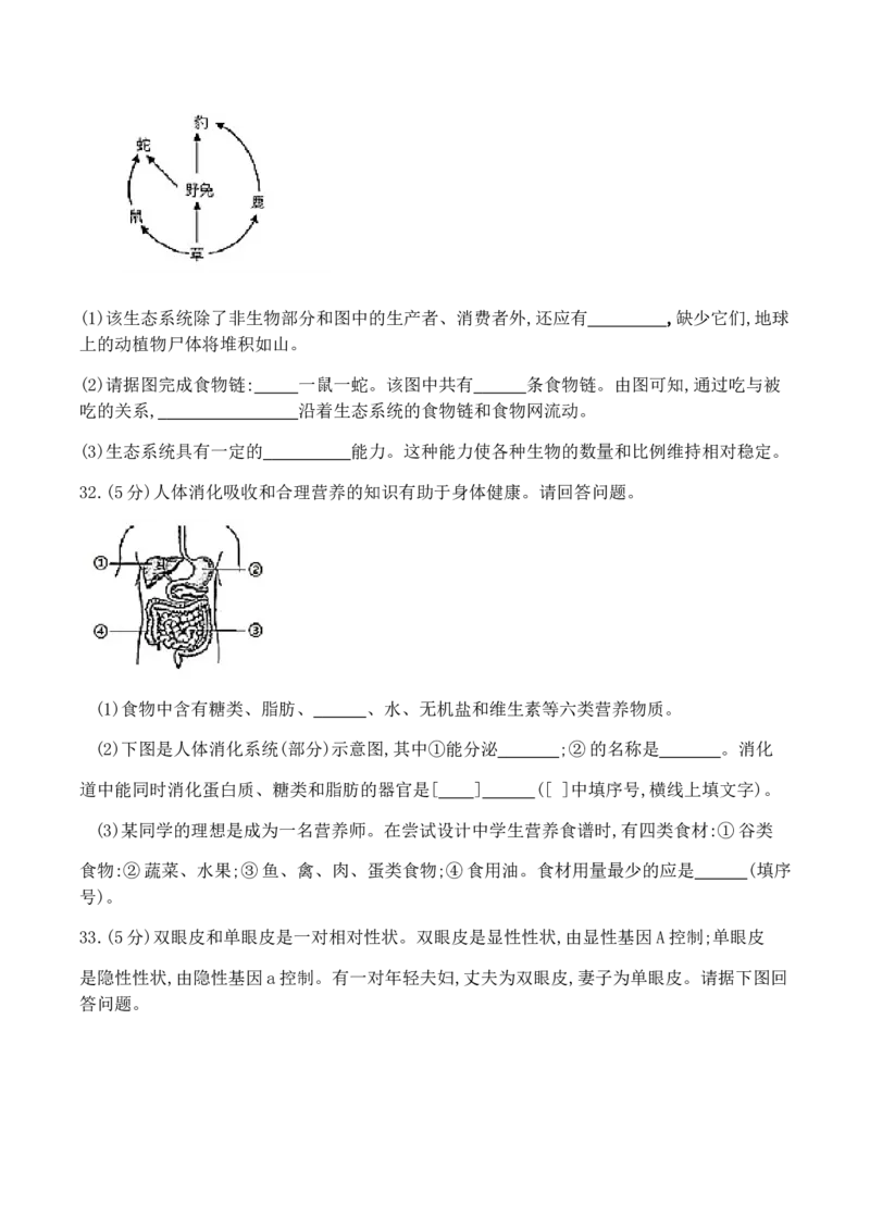 2019陕西省中考生物_8.生物中考真题2015-2024年_地区卷_陕西生物19-21（陕西省统一试卷）