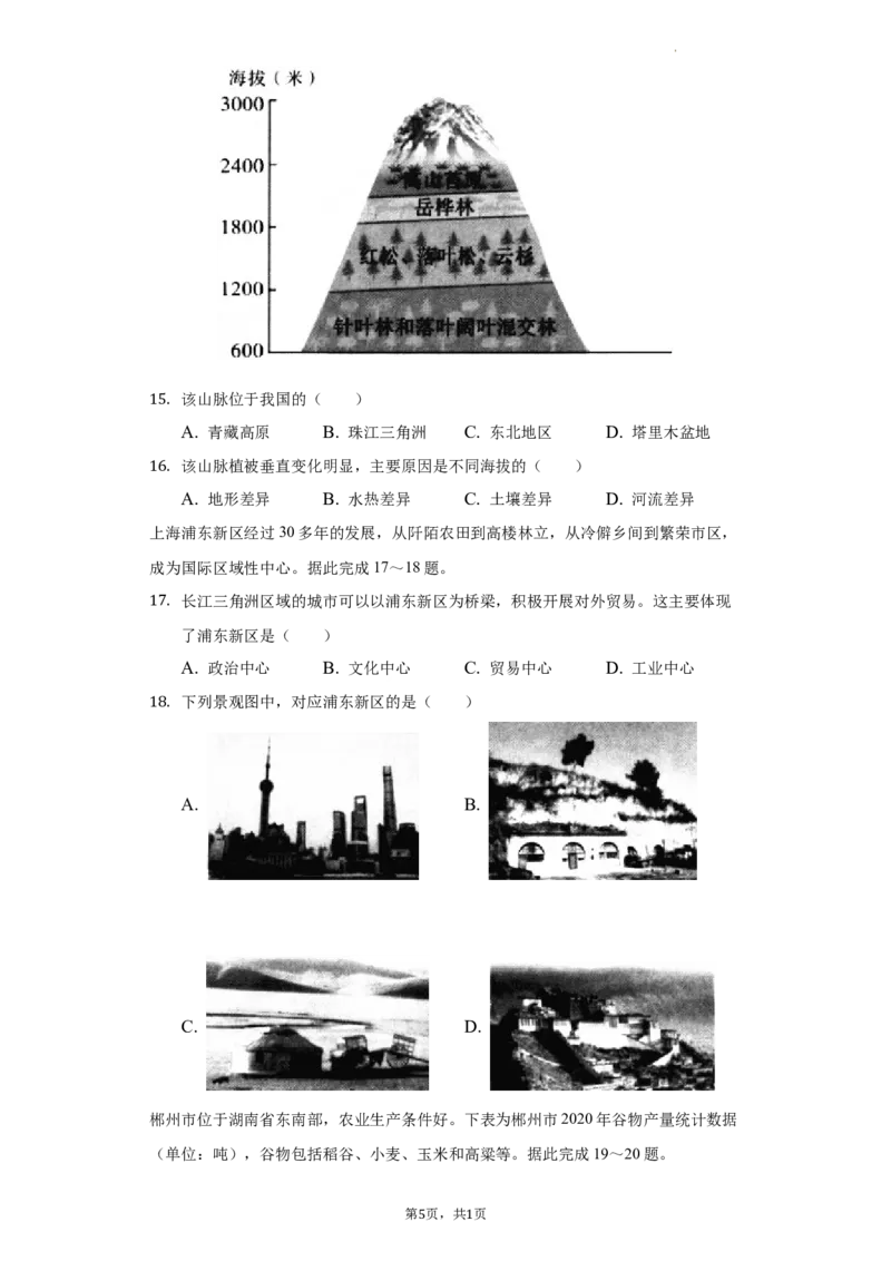 2022年湖南省郴州市中考地理真题（解析版）_9.地理中考真题2015-2024年_地区卷_湖南省_郴州地理（只有2022）