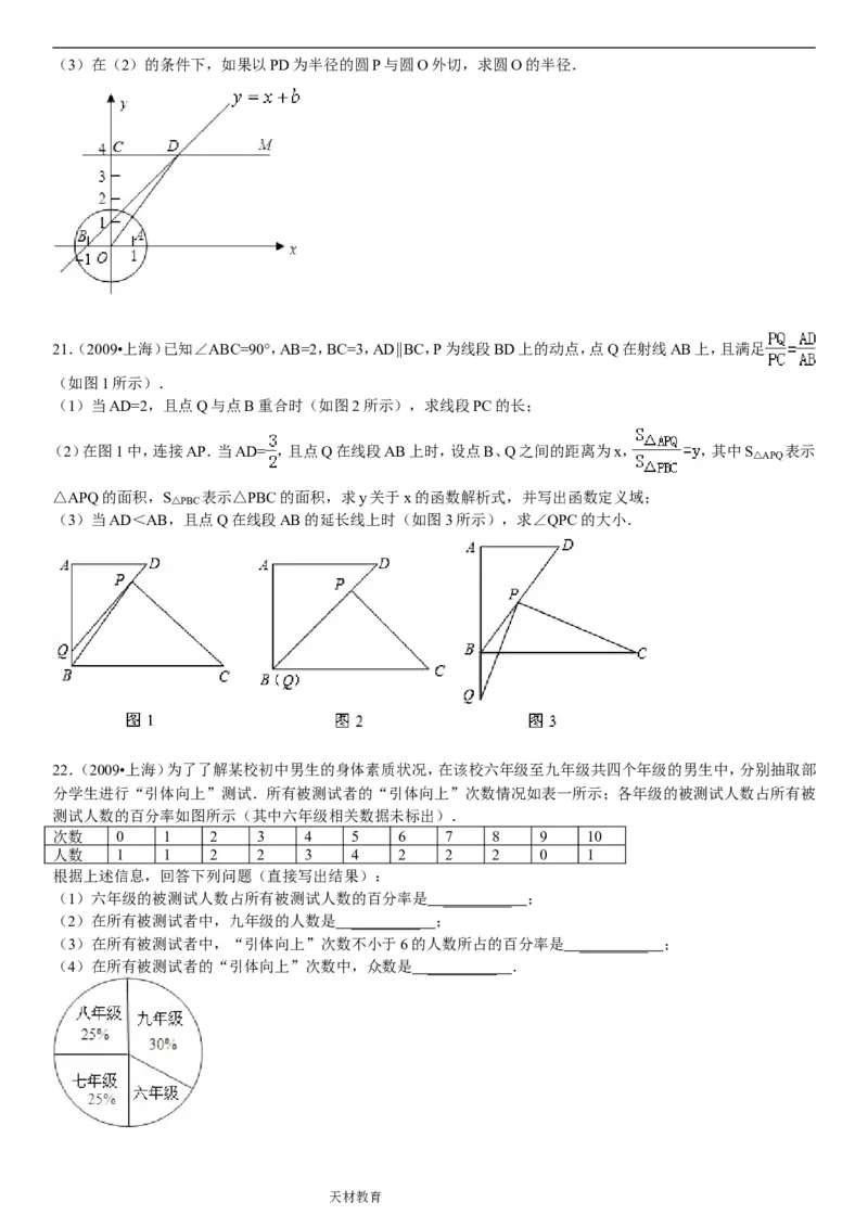 2009年上海市中考数学试卷及答案_中考真题_2.数学中考真题2015-2024年_地区卷_上海中考数学08-22