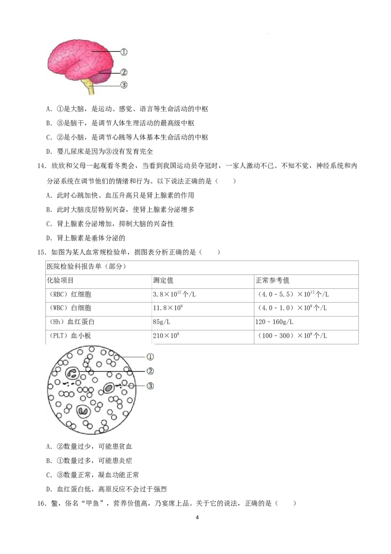 2022年湖南省娄底市中考生物试卷（解析版）_8.生物中考真题2015-2024年_地区卷_湖南省_湖南娄底生物18-22