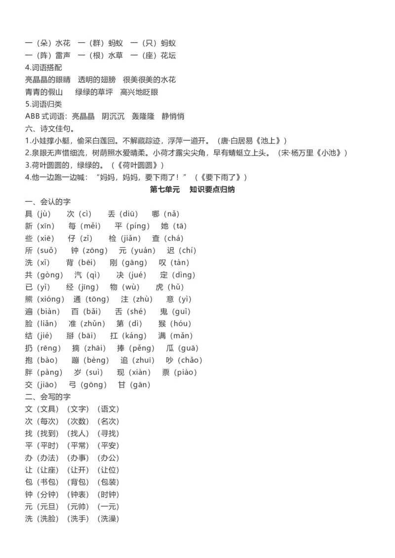 部编版一年级语文下册知识点总结(全册1-8单元)_小学1-6年级全部试卷_语文_一年级_3-6-2、小学一年级语文下册_3-6-2-1、复习、知识点、归纳汇总_部编版