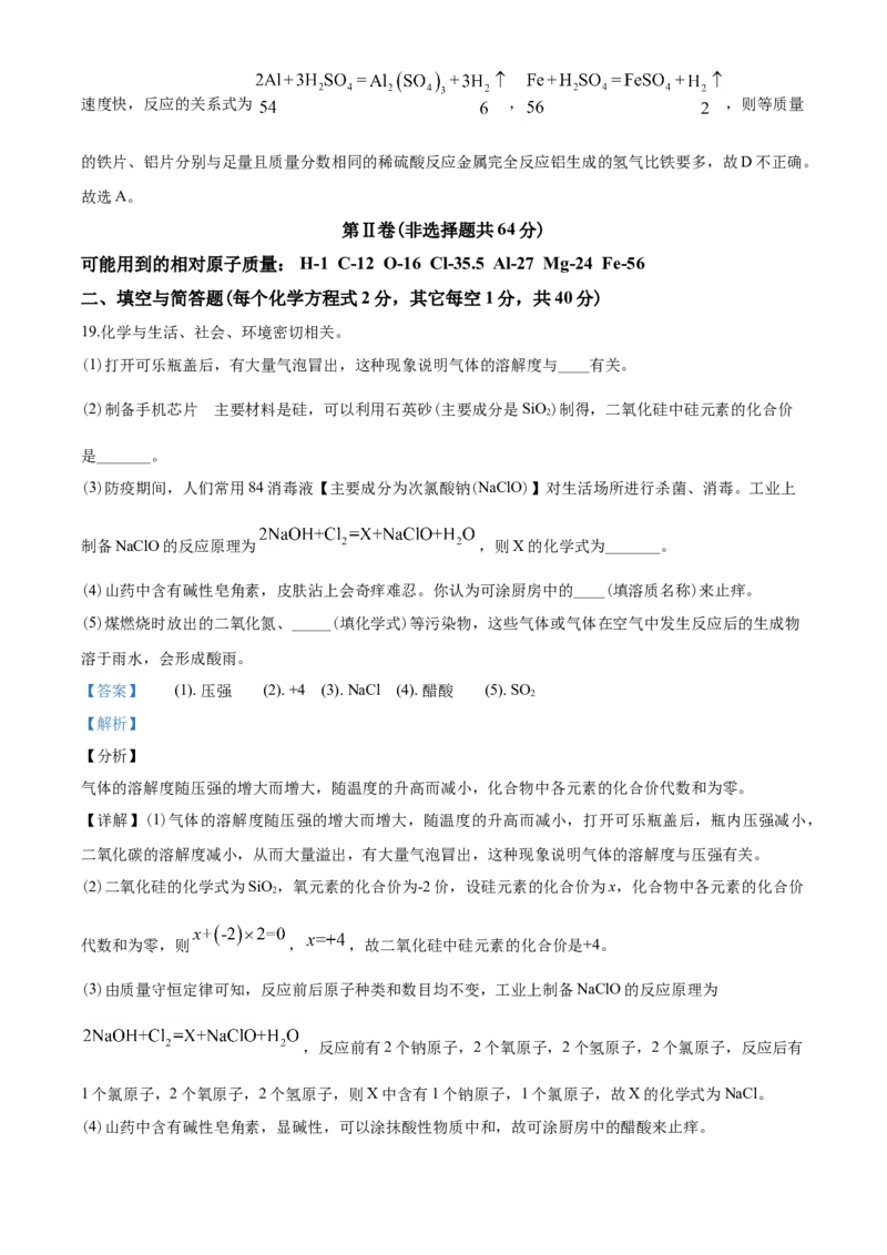 2020年山东省临沂市中考化学试题及答案_中考真题_5.化学中考真题2015-2024年_地区卷_山东省_临沂化学08-21