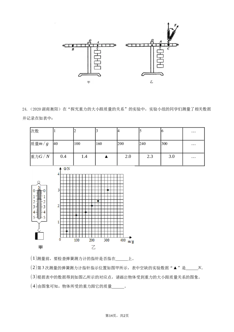 2020全国物理中考题分类汇编23&mdash;《力学实验》_中考真题_4.物理中考真题2015-2024年_2020中考物理真题110份_2020全国物理中考题分类汇编