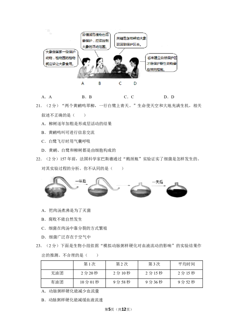 2021年山东省烟台市中考生物真题（原卷版）_8.生物中考真题2015-2024年_地区卷_山东省_烟台中考生物08-22