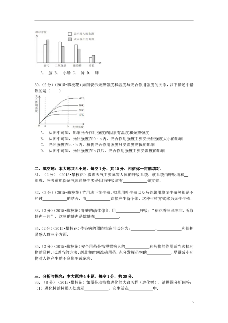 四川省攀枝花市2015年中考生物真题试题（含解析）_8.生物中考真题2015-2024年_2015年全国中考生物74份