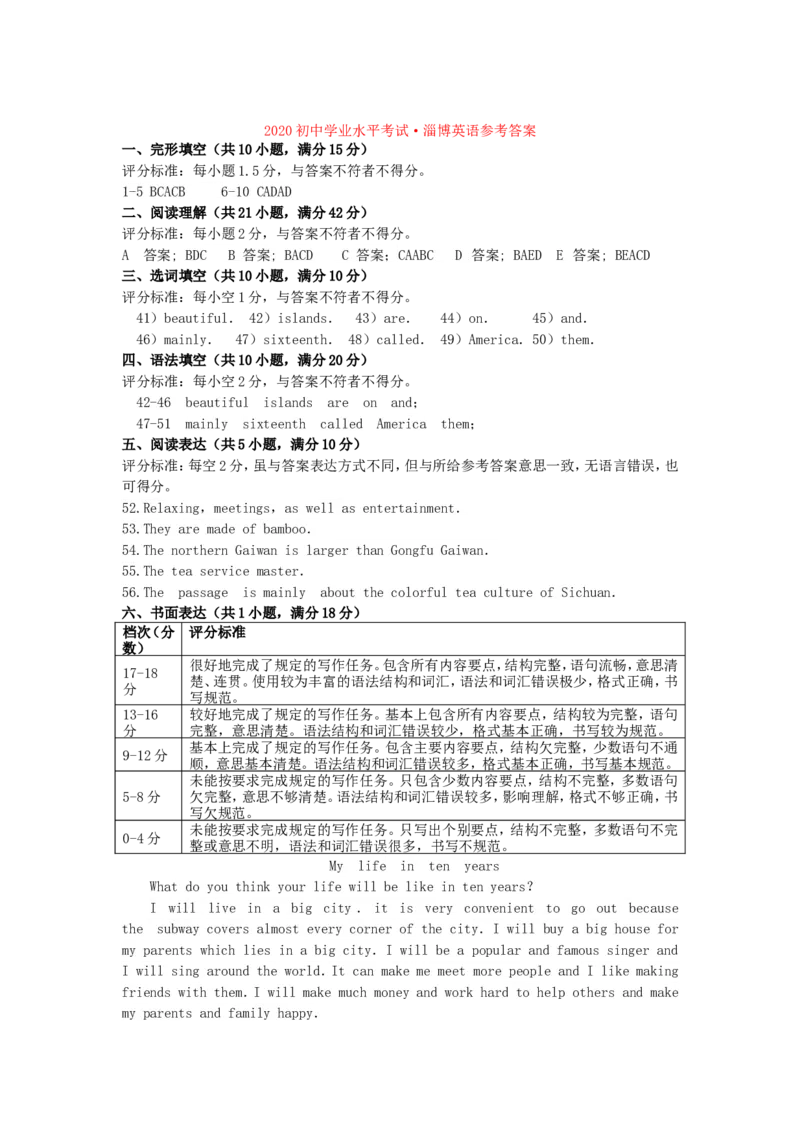 2020山东省淄博市中考英语真题及答案_中考真题_3.英语中考真题2015-2024年_地区卷_山东省_山东淄博英语09-21