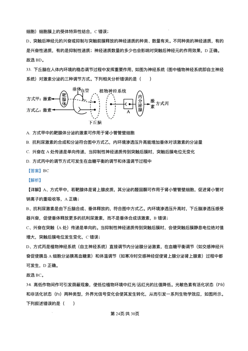 -山东省济南第一中学2025-2026学年高二上学期期中考试生物试题含答案_251218山东省济南第一中学2025-2026学年高二上学期期中学情检测