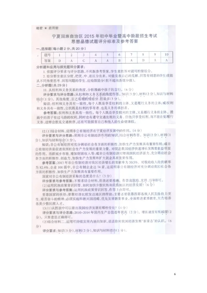 宁夏2015年中考政治真题试题（扫描版，含答案）_7.政治中考真题2015-2024年_2015年全国中考政治113份