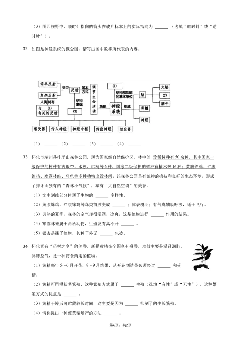 2021年湖南省怀化市中考生物真题（解析版）_8.生物中考真题2015-2024年_2021中考生物真题64份_2021湖南省