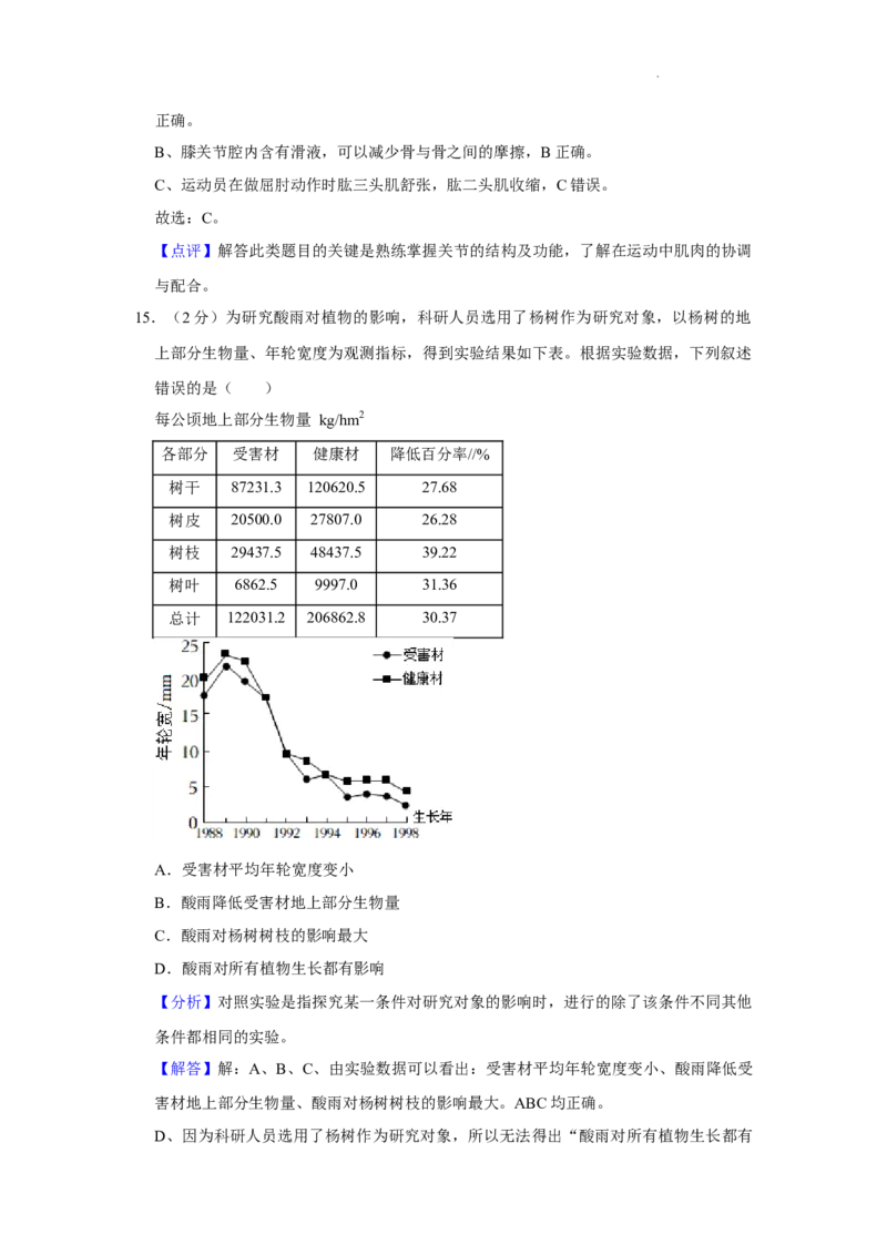 2022年湖南省益阳市中考生物试卷（解析版）_8.生物中考真题2015-2024年_地区卷_湖南省_益阳生物（15-22，少20,21）