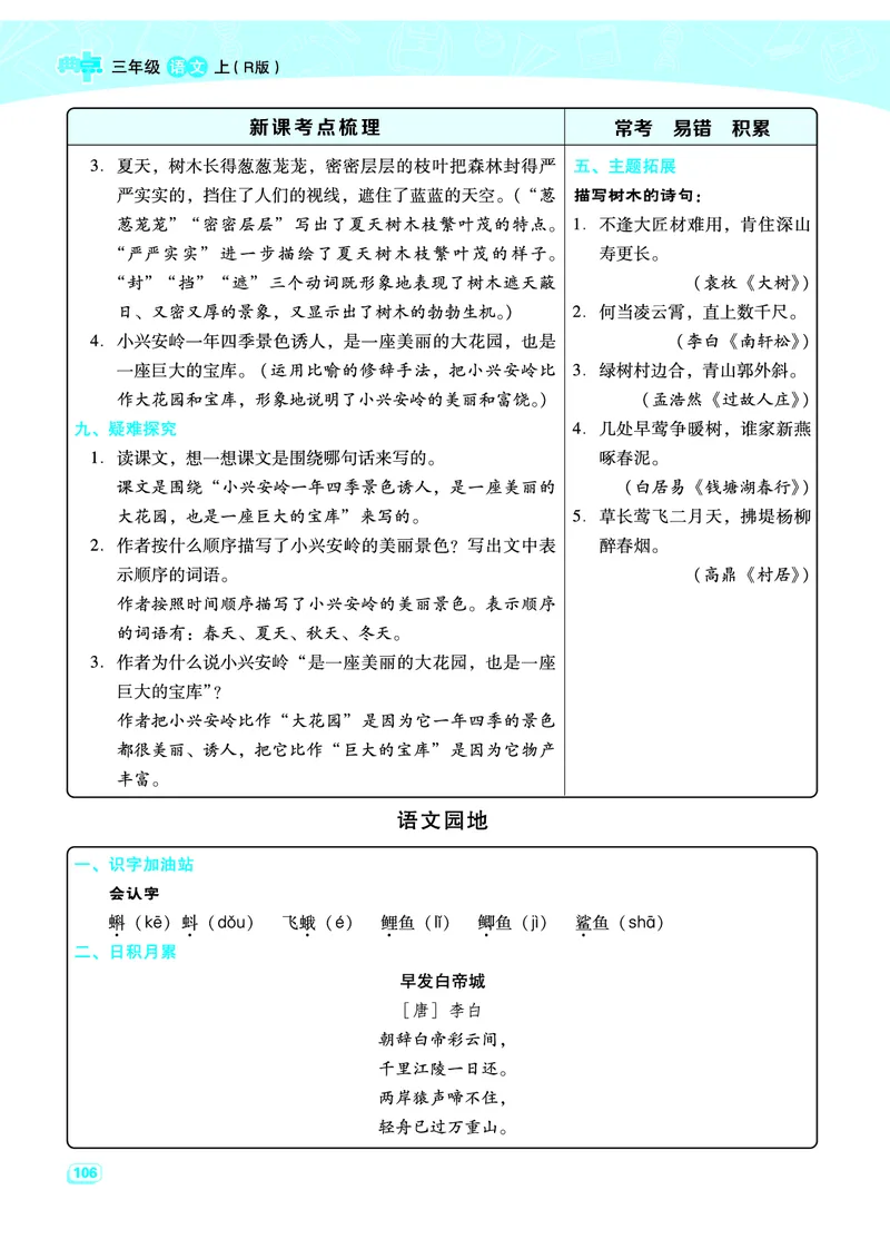 部编版三年级（上册）语文全册每一课考点梳理(需掌握)_小学1-6年级全部试卷_语文_三年级_3-8-1、小学三年级语文上册_3-8-1-2、练习题、作业、试题、试卷_部编（人教）版_课时练