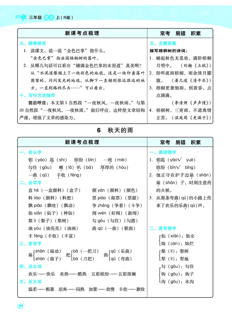 部编版三年级（上册）语文全册每一课考点梳理(需掌握)_小学1-6年级全部试卷_语文_三年级_3-8-1、小学三年级语文上册_3-8-1-2、练习题、作业、试题、试卷_部编（人教）版_课时练