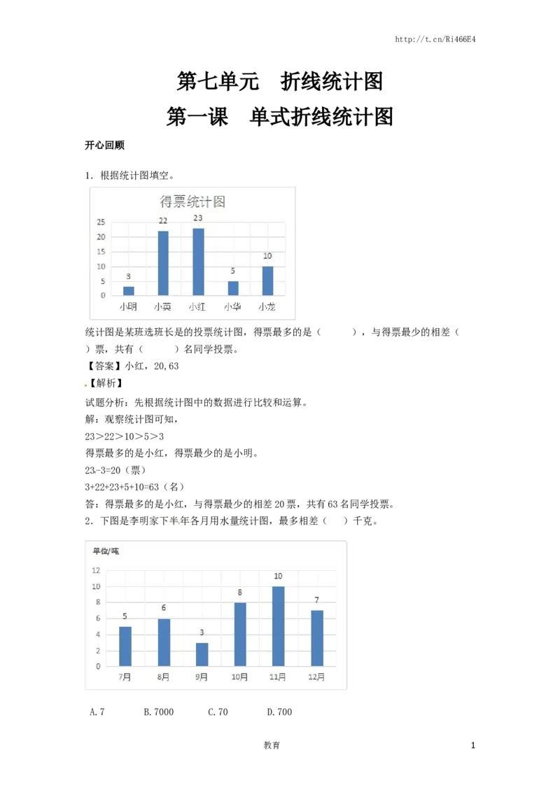 精品五年级下册数学同步讲练测-第七单元第1课单式折线统计图-人教新课标（喜子的商铺）_小学1-6年级全部试卷_数学_五年级_3-10-4、小学五年级数学下册_苏教版_课时练