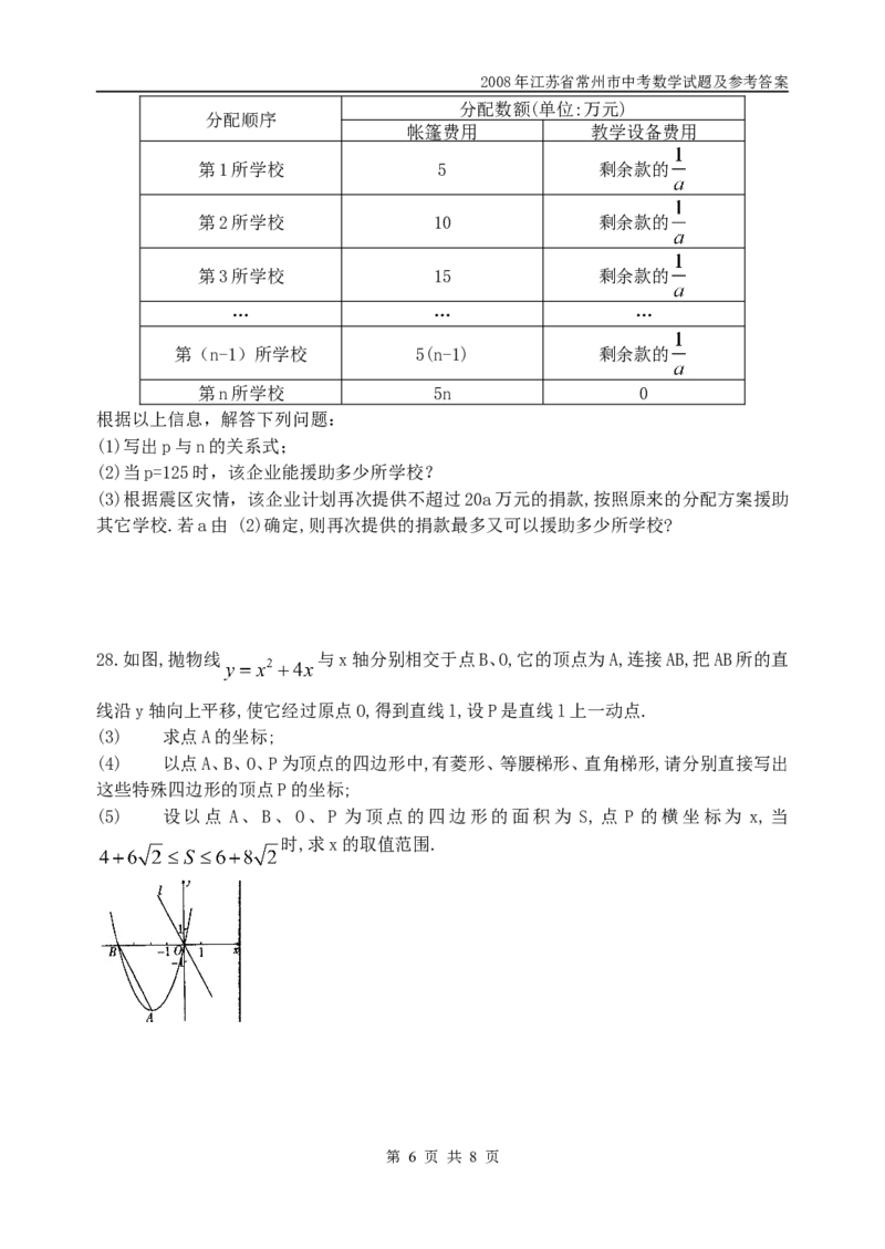 2008年常州市中考数学试题及答案_中考真题_2.数学中考真题2015-2024年_地区卷_江苏省_常州中考数学08-22