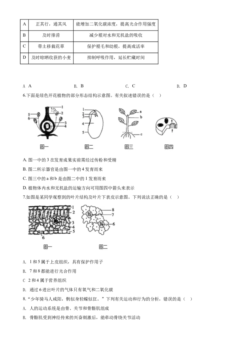 2020年中考生物试题_8.生物中考真题2015-2024年_地区卷_山东省_菏泽生物10-22