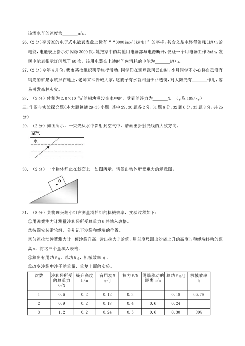 2019年湖南省邵阳市中考物理真题及答案_中考真题_4.物理中考真题2015-2024年_地区卷_湖南省_邵阳物理15-22