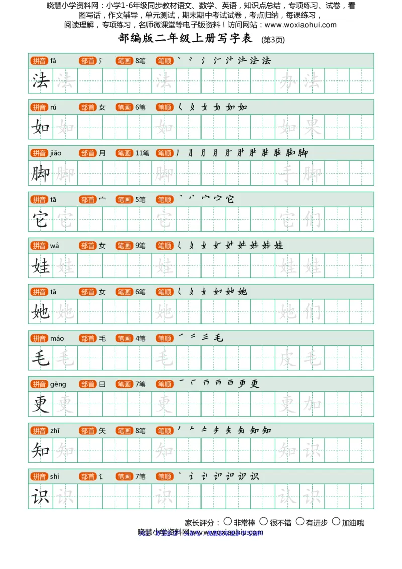 部编版-二年级上册写字表25页_小学1-6年级全部试卷_语文_二年级_3-7-1、小学二年级语文上册_3-7-1-5、字贴、书写