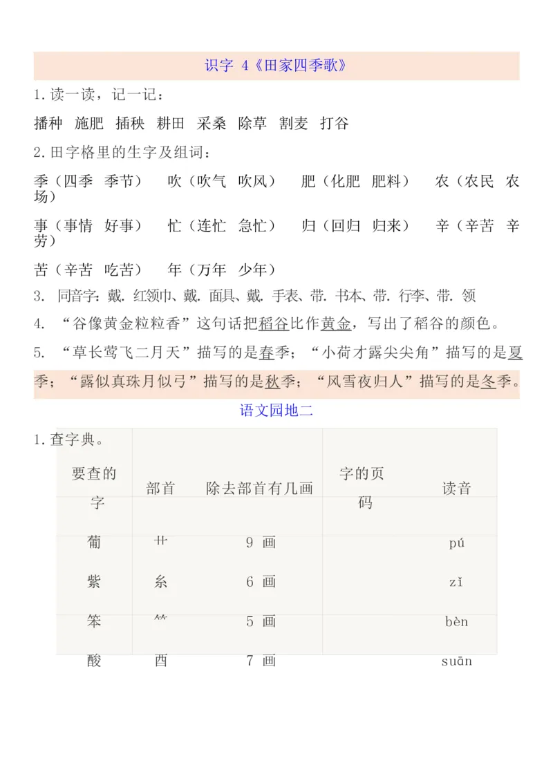 统编语文二上1-8单元考试知识点_小学1-6年级全部试卷_语文_二年级_3-7-1、小学二年级语文上册_3-7-1-1、复习、知识点、归纳汇总_通用