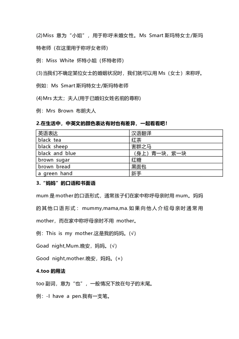 英语人教PEP版三年级上册Unit2单元知识点总结_小学1-6年级全部试卷_英语_三年级_3-8-5、小学三年级英语上册_3-8-5-1、复习、知识点、归纳汇总_人教PEP版_2023-6-16更新