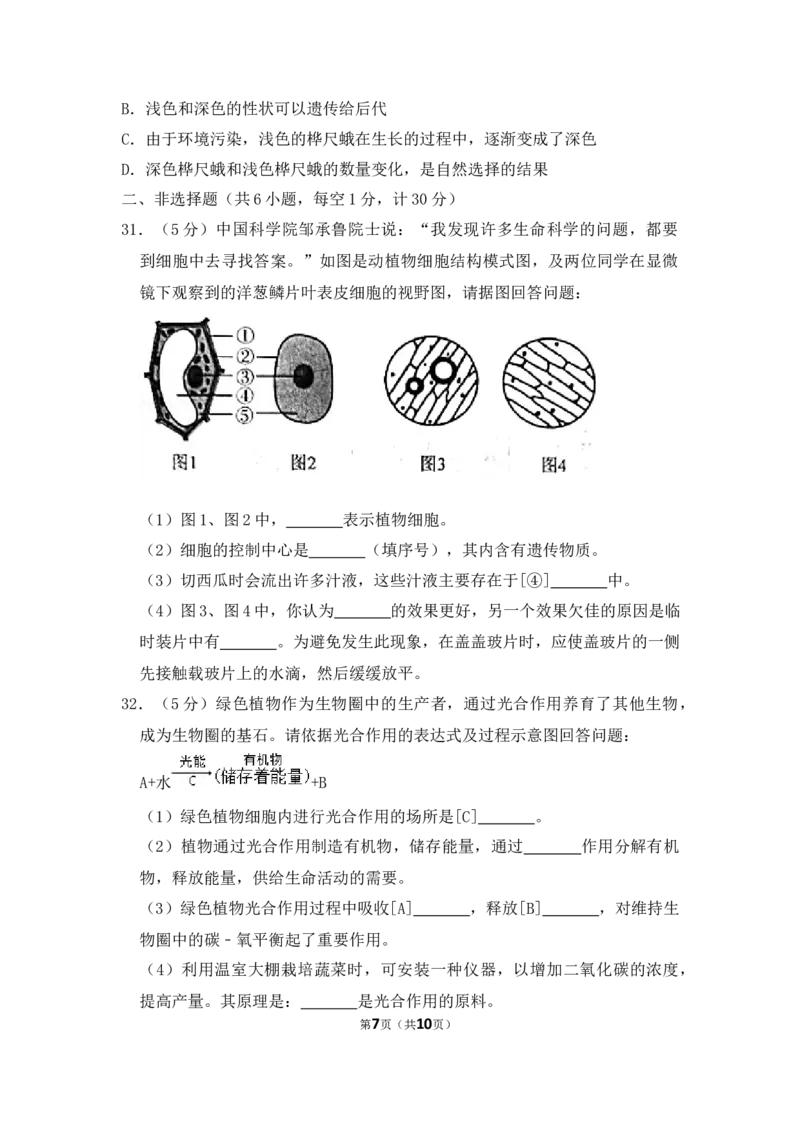 2020陕西省中考生物_8.生物中考真题2015-2024年_地区卷_陕西生物19-21（陕西省统一试卷）