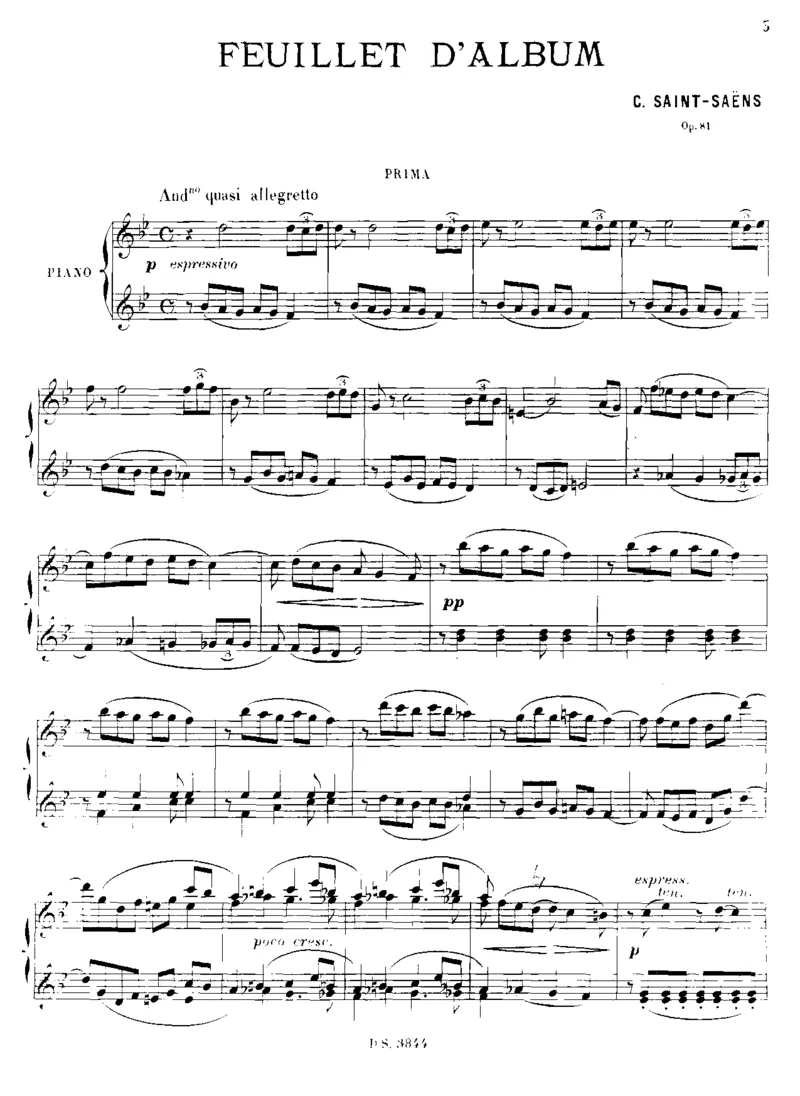纪念册一页Saint-Saens-FeuilletdAlbumOp.81-4hands_一万首著名钢琴曲谱哈农贝多芬合集视频教学电子版高清无水印可打印_1古典钢琴知名音乐家谱_圣桑钢琴谱全集
