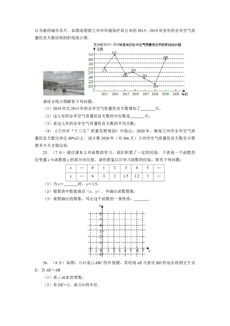 2020年甘肃省武威、白银、定西、平凉、酒泉、临夏州、张掖、陇南、庆阳、嘉峪关、金昌中考数学试题（原卷版）_中考真题_2.数学中考真题2015-2024年_地区卷_甘肃省