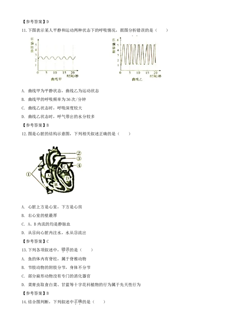 2020年湖南衡阳中考生物试题及答案_8.生物中考真题2015-2024年_地区卷_湖南省_湖南衡阳生物17-22