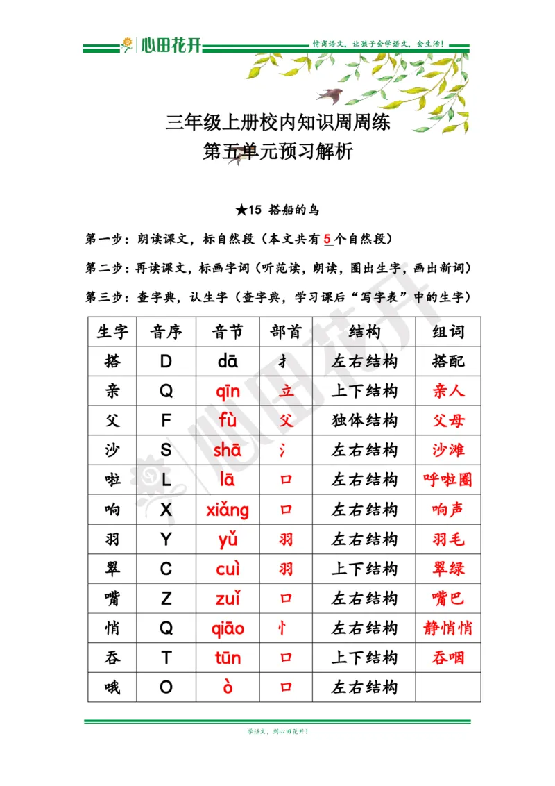语文基本功训练营&mdash;三年级上册校内知识周周练第5单元预习解析（部编版）_小学1-6年级全部试卷_语文_三年级_3-8-1、小学三年级语文上册_3-8-1-1、复习、知识点、归纳汇总