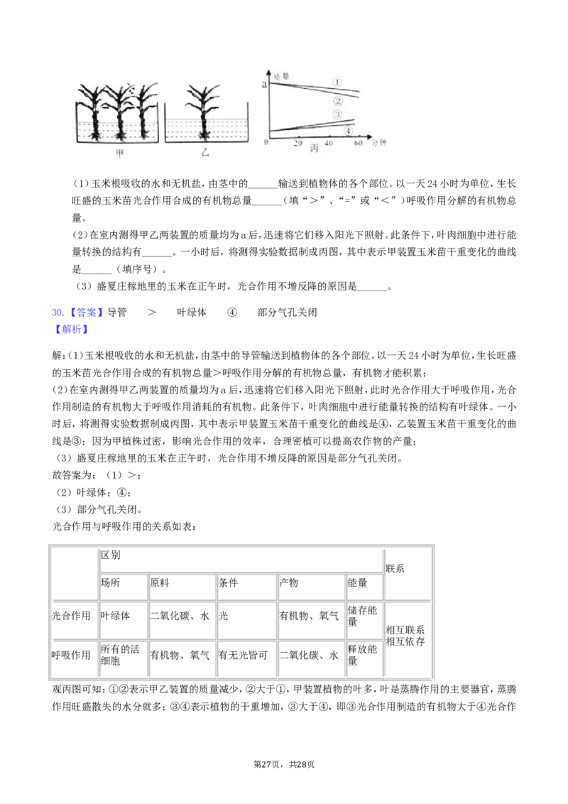 2019年湖南省岳阳市中考生物真题及答案_8.生物中考真题2015-2024年_地区卷_湖南省_湖南岳阳生物17-22缺21