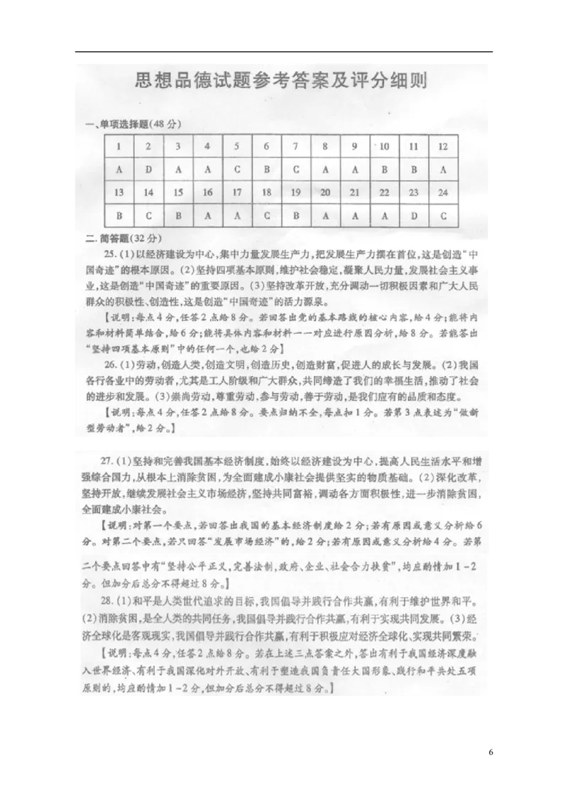 四川省成都市2015年中考政治真题试题（扫描版，含答案）_7.政治中考真题2015-2024年_2015年全国中考政治113份