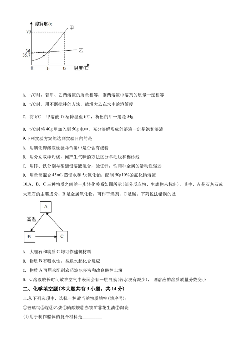 2020年江苏省徐州市中考化学试题及答案_中考真题_5.化学中考真题2015-2024年_地区卷_江苏省_徐州中考化学08-22