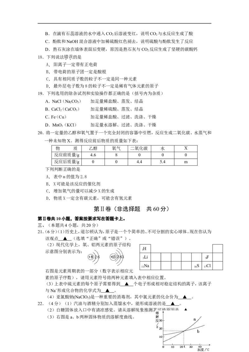江苏省南通市2009年中考化学试题及答案_中考真题_5.化学中考真题2015-2024年_地区卷_江苏省_江苏南通中考化学2008---2022年