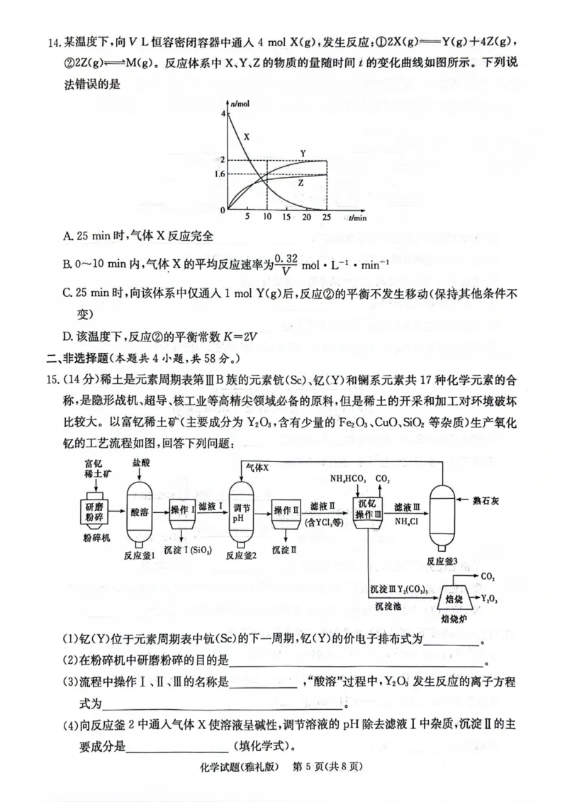 雅礼化学7问卷_2024年3月_013月合集_2024届湖南省雅礼中学高三月考试卷（七）_湖南省雅礼中学2024届高三月考试卷（七）化学