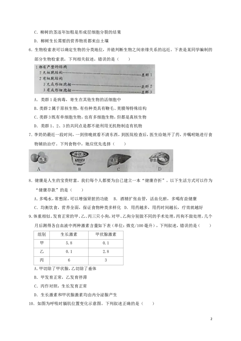 山东省东营市2019年中考生物真题试题_8.生物中考真题2015-2024年_2019年全国中考生物92份