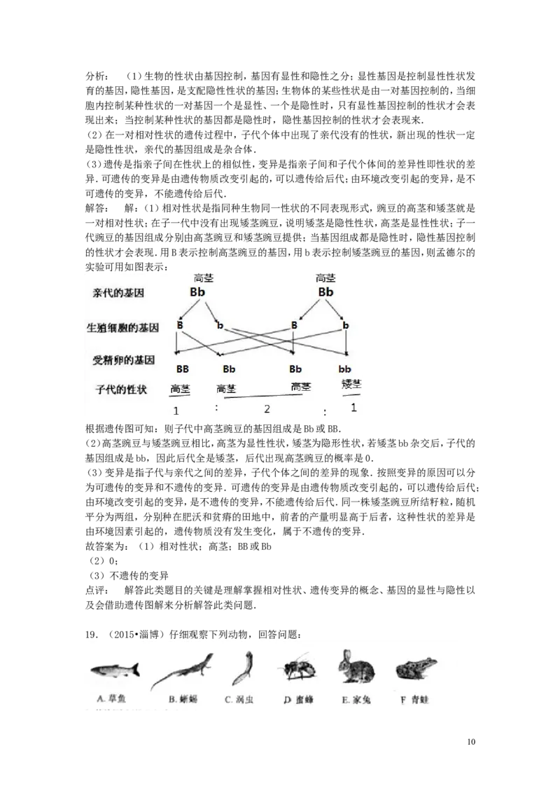 山东省淄博市2015年中考生物真题试题（含解析）_8.生物中考真题2015-2024年_2015年全国中考生物74份