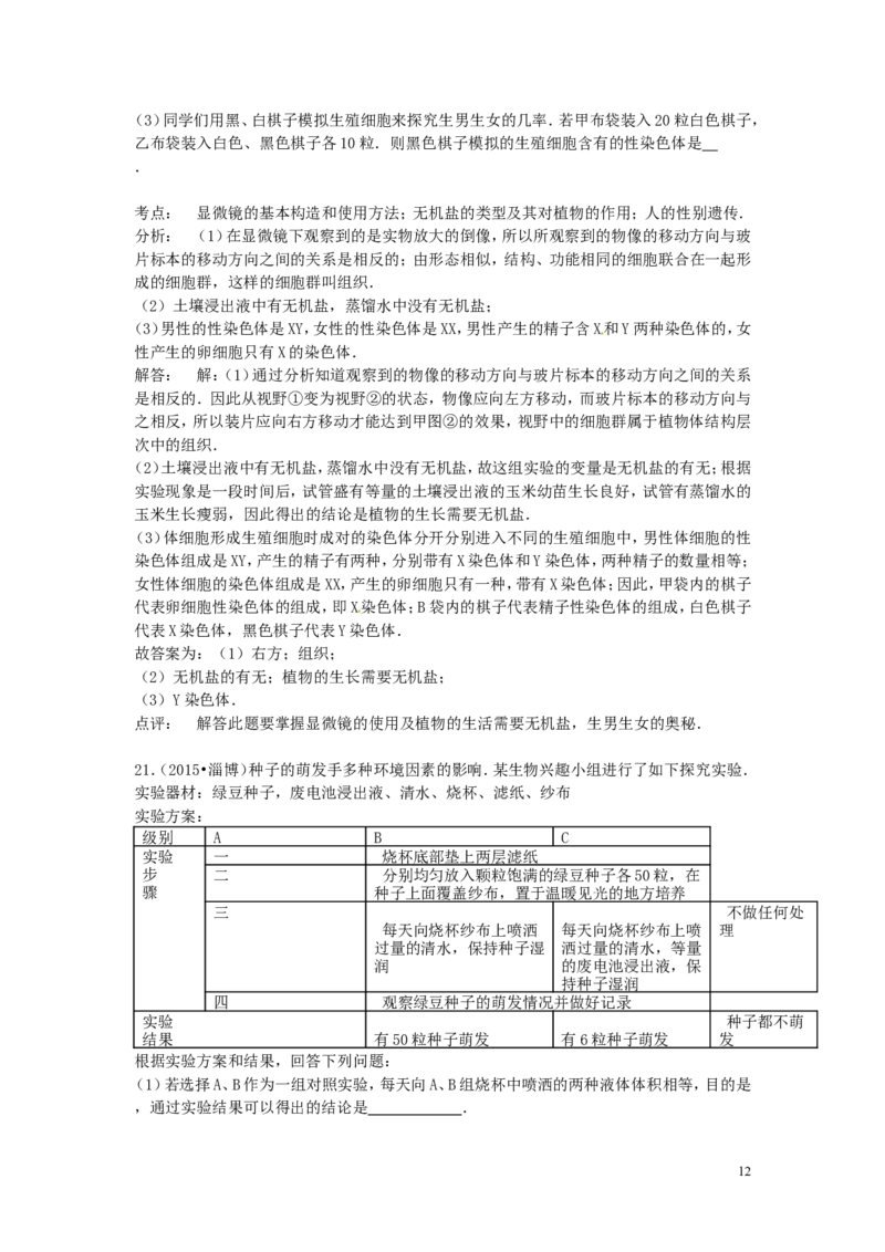 山东省淄博市2015年中考生物真题试题（含解析）_8.生物中考真题2015-2024年_2015年全国中考生物74份