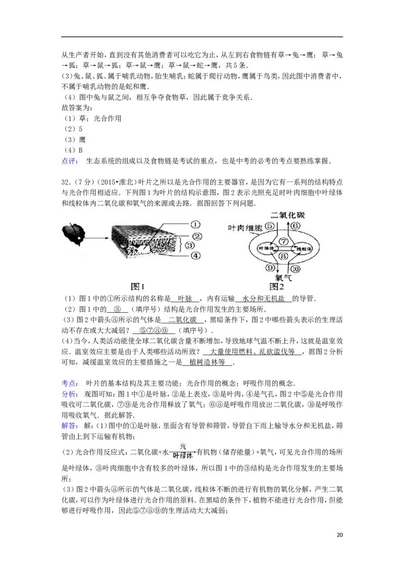 安徽省淮北市2015年中考生物真题试题（含解析）_8.生物中考真题2015-2024年_2015年全国中考生物74份