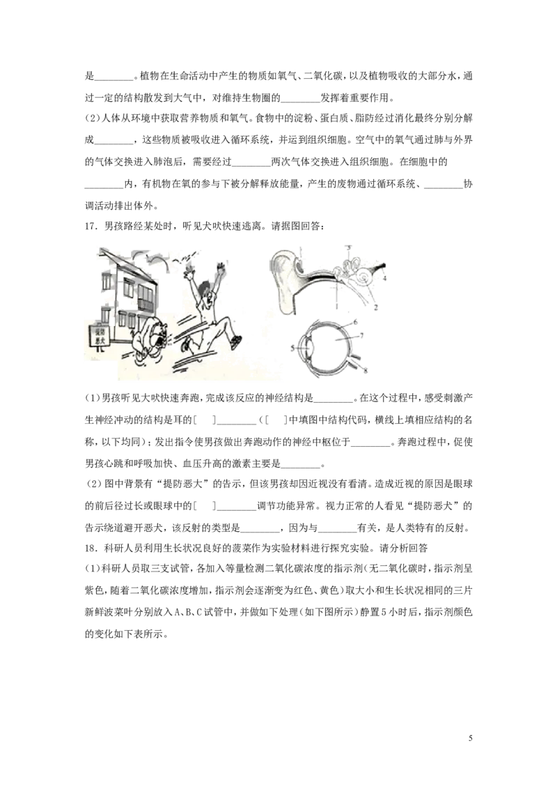 山东省泰安市2018年中考生物真题试题（含答案）_8.生物中考真题2015-2024年_2018年全国中考生物141份