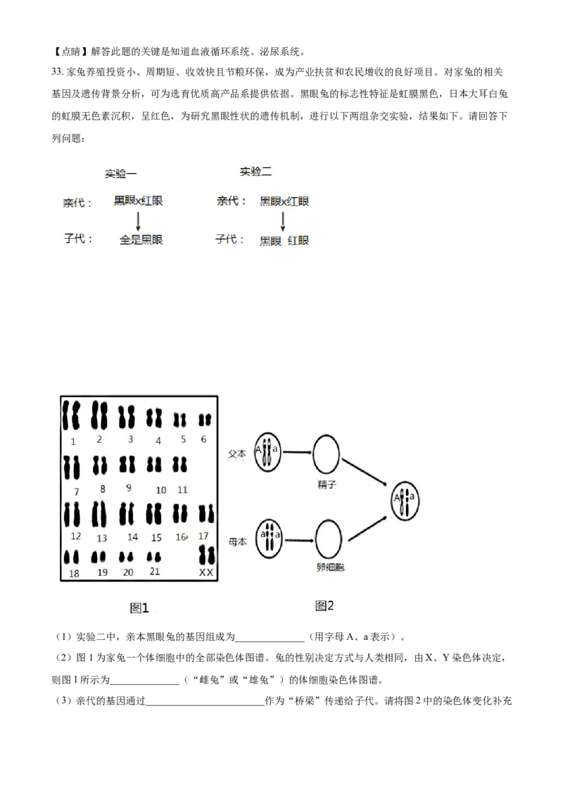 湖南省娄底市2021年中考生物试题（解析版）_8.生物中考真题2015-2024年_地区卷_湖南省_湖南娄底生物18-22