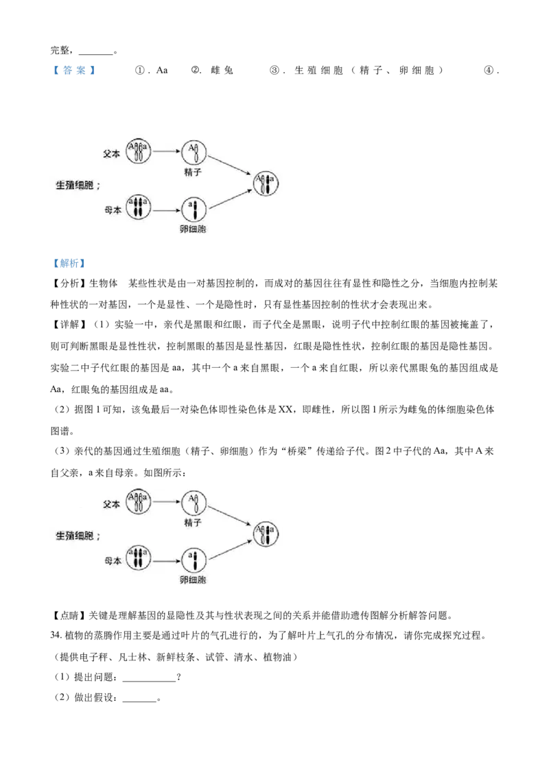 湖南省娄底市2021年中考生物试题（解析版）_8.生物中考真题2015-2024年_地区卷_湖南省_湖南娄底生物18-22