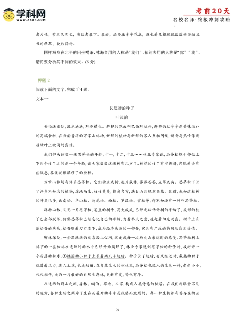 语文（二）-2024年高考考前20天终极冲刺攻略_2024高考押题卷_62024学科网全系列_20学科网高考考前终极攻略_语文-2024年高考考前20天终极冲刺攻略