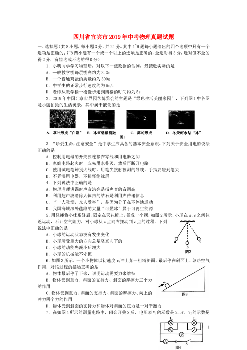 四川省宜宾市2019年中考物理真题试题_中考真题_4.物理中考真题2015-2024年_2019年中考物理真题175份