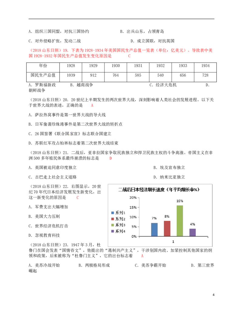 山东省日照市2018年中考历史真题试题（含答案）_6.历史中考真题2015-2024年_2018年全国中考历史186份